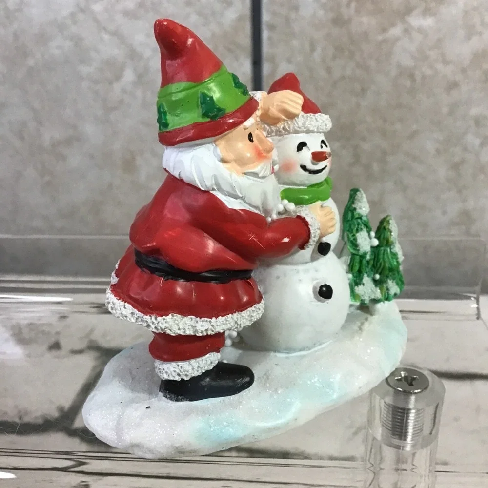 Christmas Figurine Santa Claus Building Happy Snowman 3